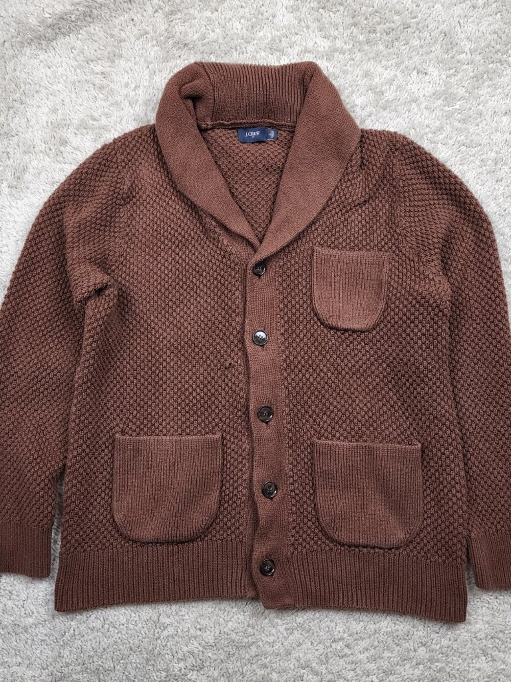 J Crew Men’s Medium M Brown Button Cardigan Sweater Classic Casual USA Knit VTG